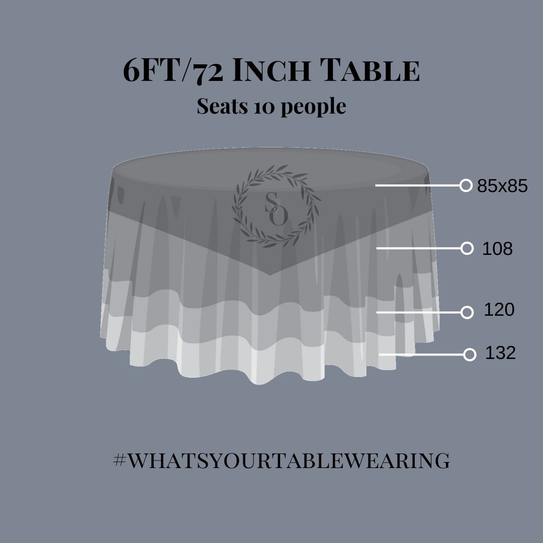 Wedding Event Linen Size Guide, What Size Tablecloth Do I Need For A 5ft Round Table