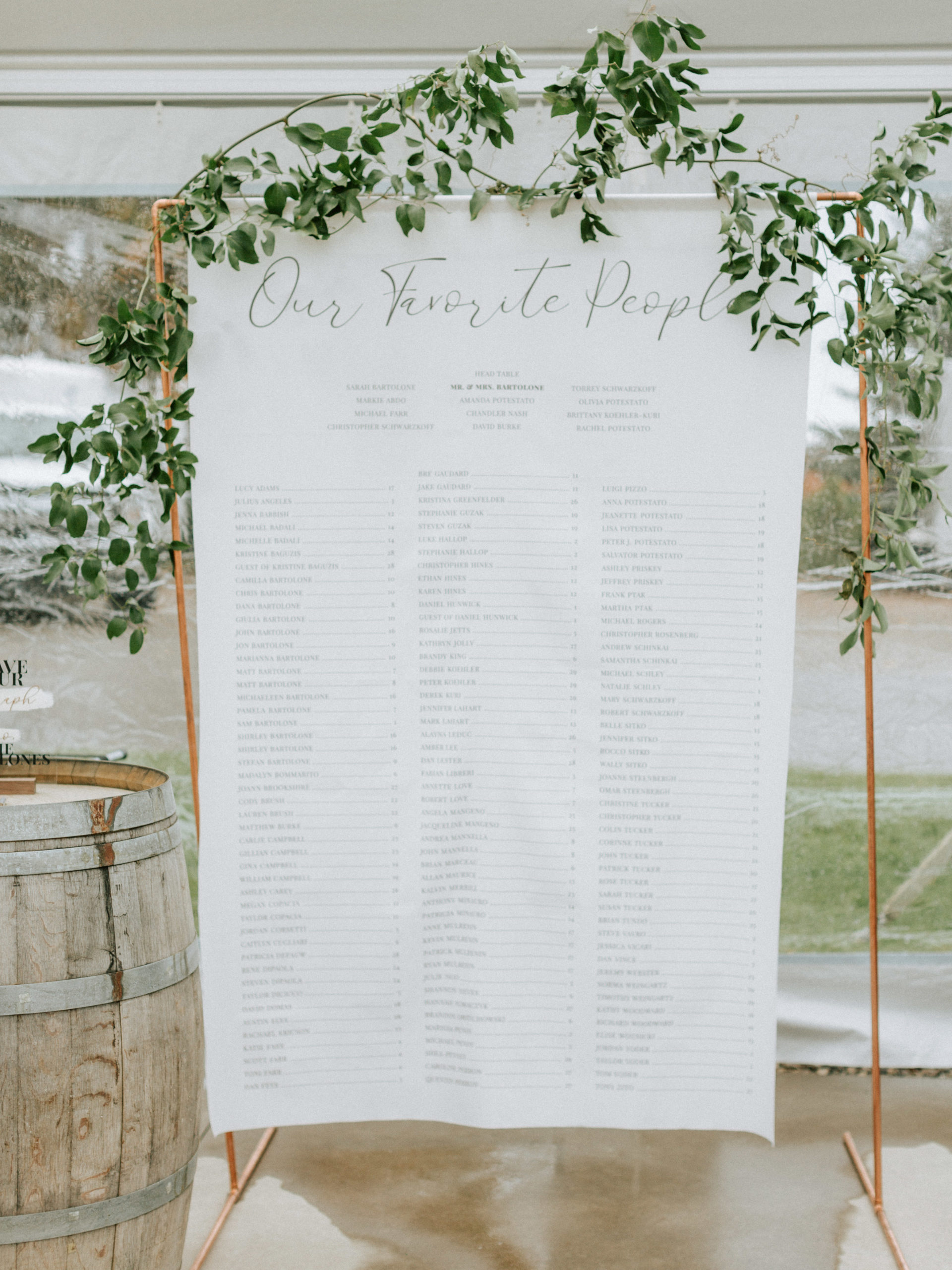 Cloth Seating Chart with Smilax