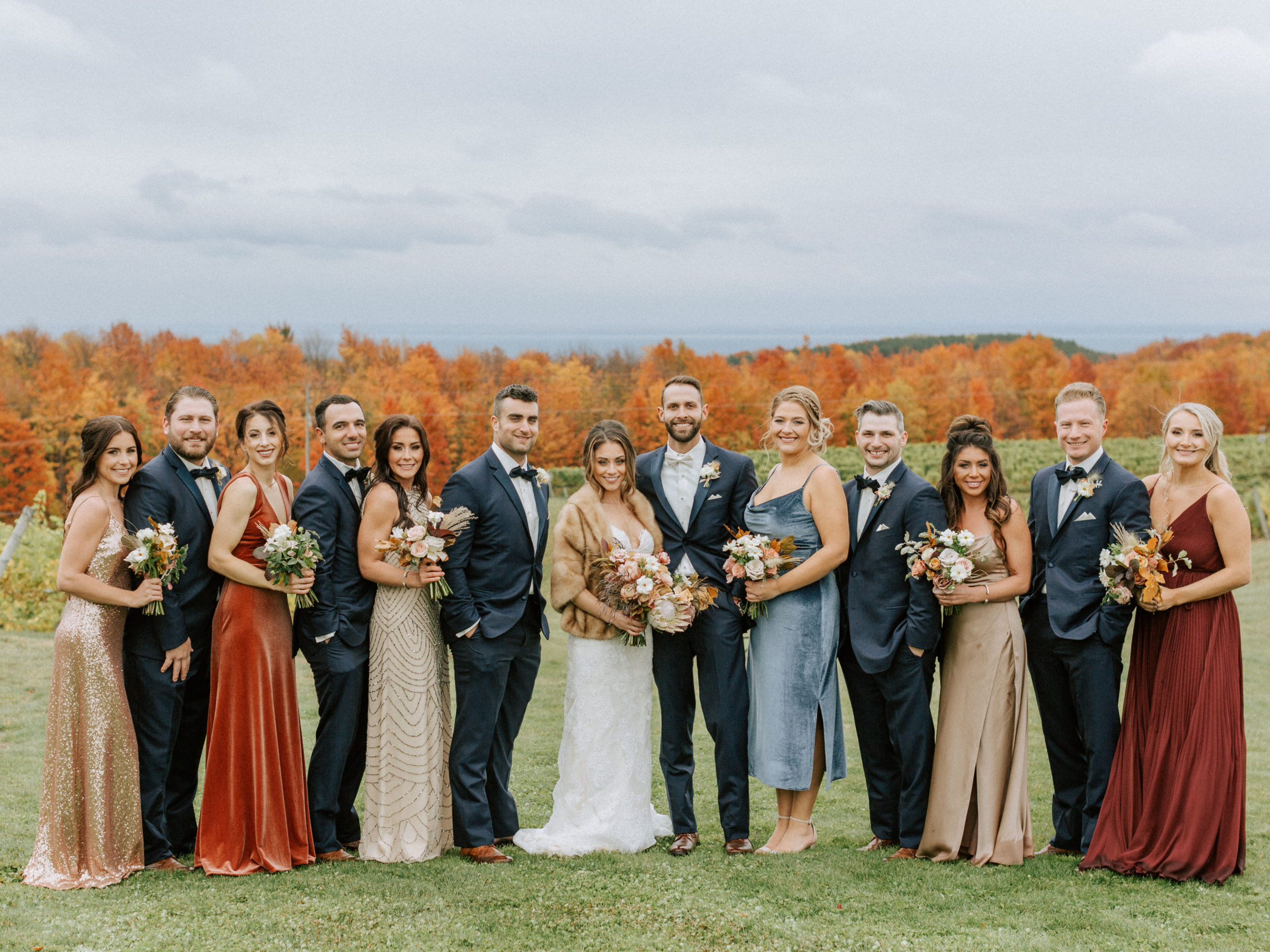 Fall wedding party at The Ridge at Verterra Northern Michigan 