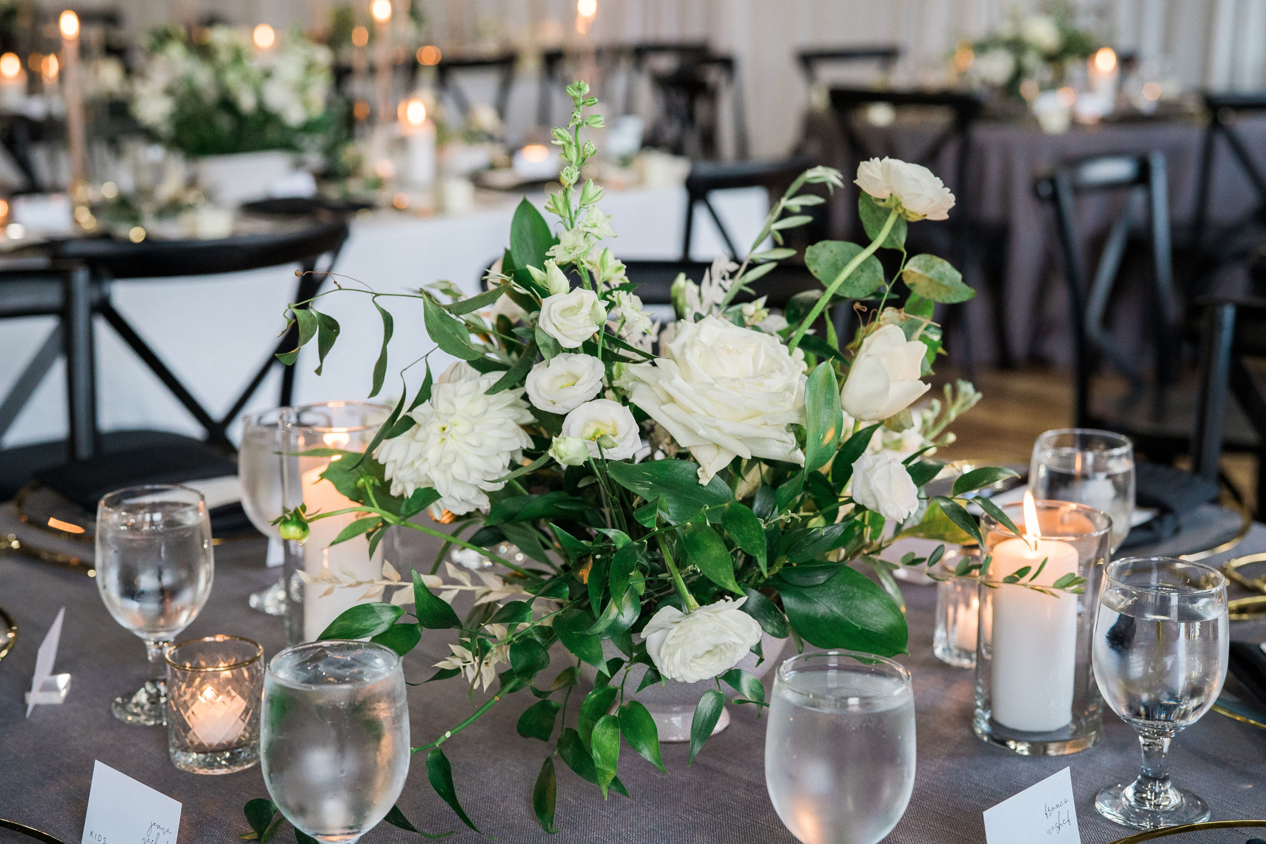 White and greenery centerpieces 